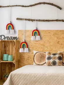 1 件编织彩虹壁挂，流苏装饰彩虹挂饰，适用于家居装饰、家居装饰、房间装饰、墙壁装饰 - 彩色 - 查看 3