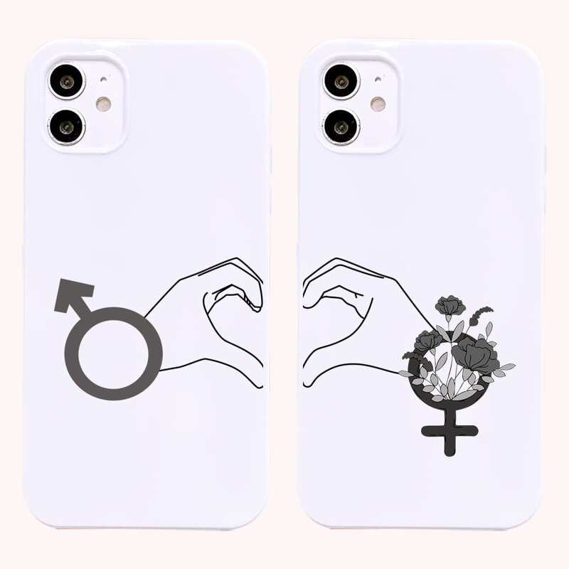 

2pcs Couple Hand Heart Phone Case, White