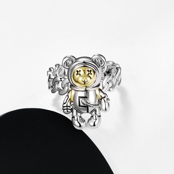 

18K Gold Plated Cartoon Bear Decor Ring, Silver