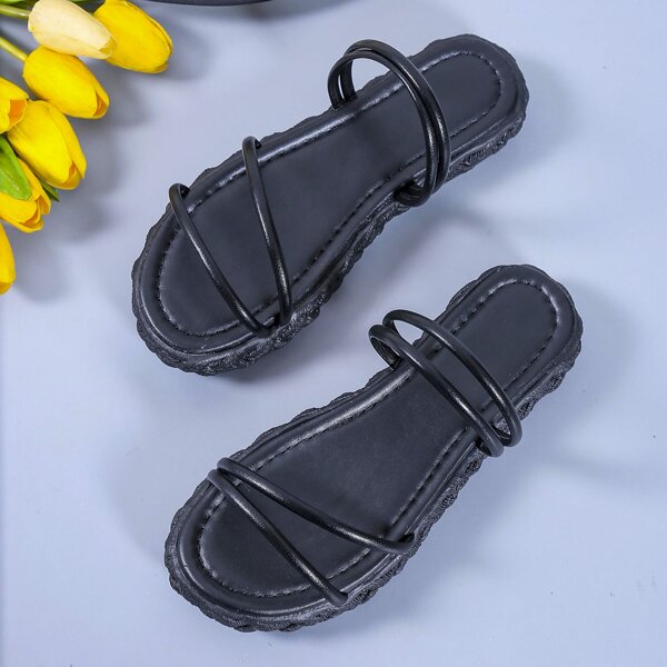 

Minimalist Strappy Slingback Sandals, Black