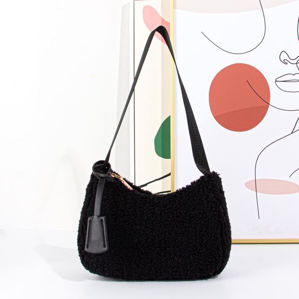 

Minimalist Fluffy Baguette Bag, Black