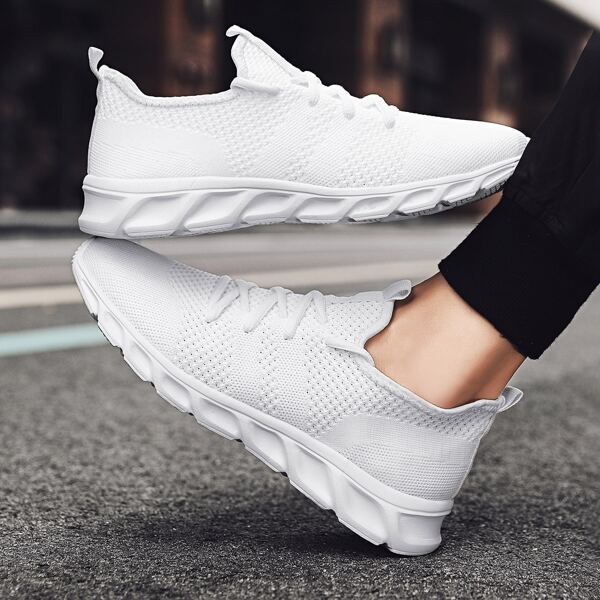 

Men Minimalist Lace Up Decor Sports Shoes, White