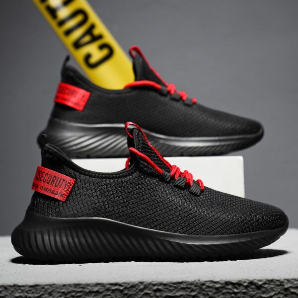 

Men Letter Graphic Lace Up Front Sports Shoes, Black