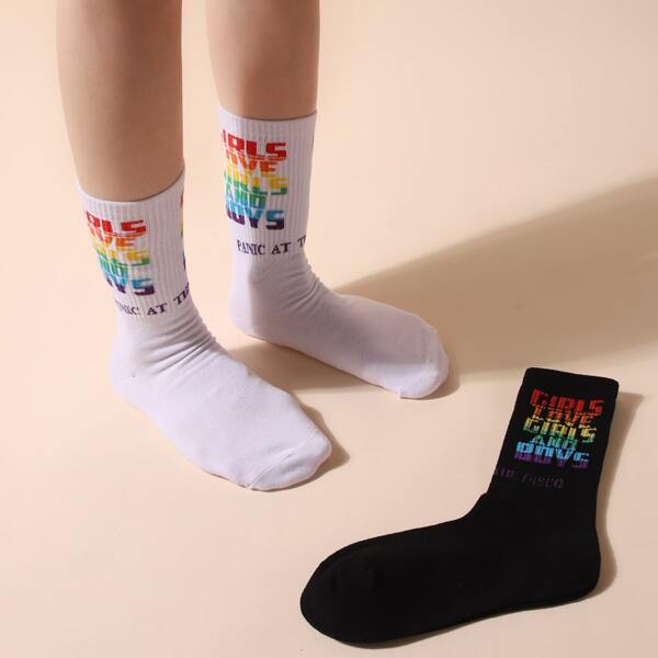 

2pairs Men Letter Graphic Crew Socks, Multicolor