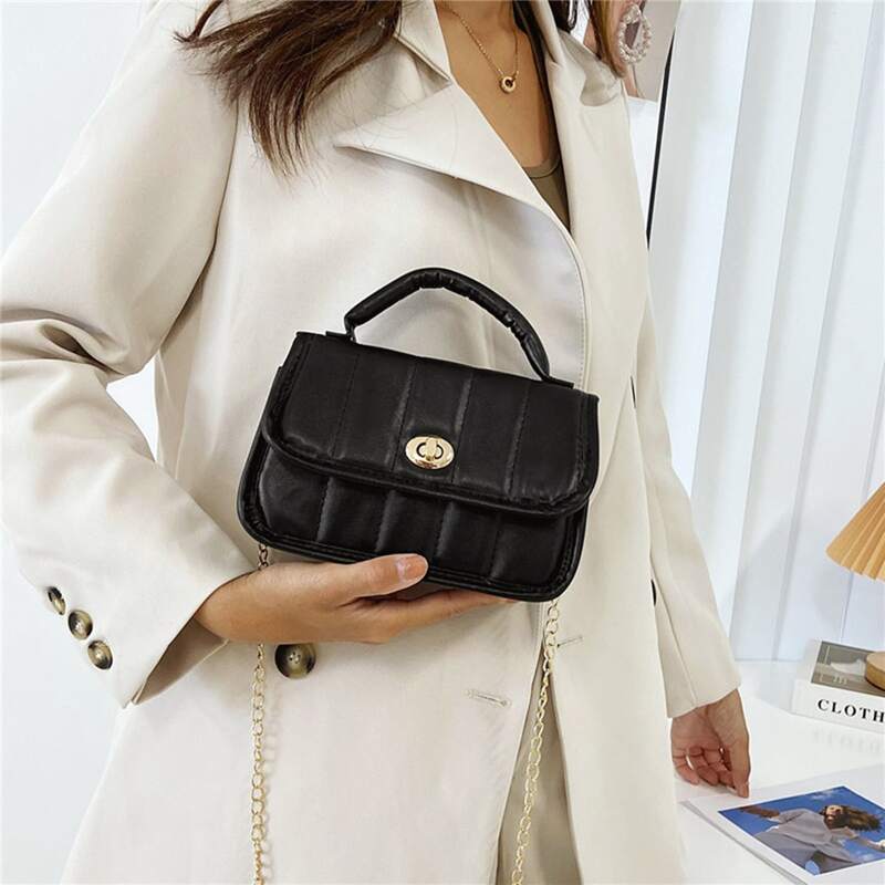 

Turn Lock Flap Satchel Bag, Black