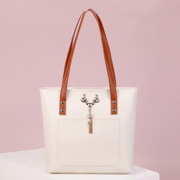 

Tassel Decor Tote Bag, Beige