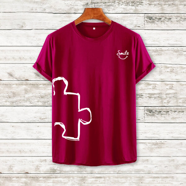 

Men Letter Graphic Short Sleeve Tee, Burgundy