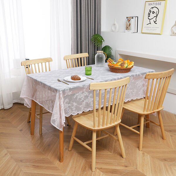 

1pc Embroidery Lace Tablecloth, Pink