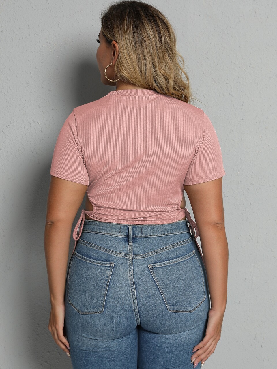 Plus Solid Drawstring Side Crop Tee