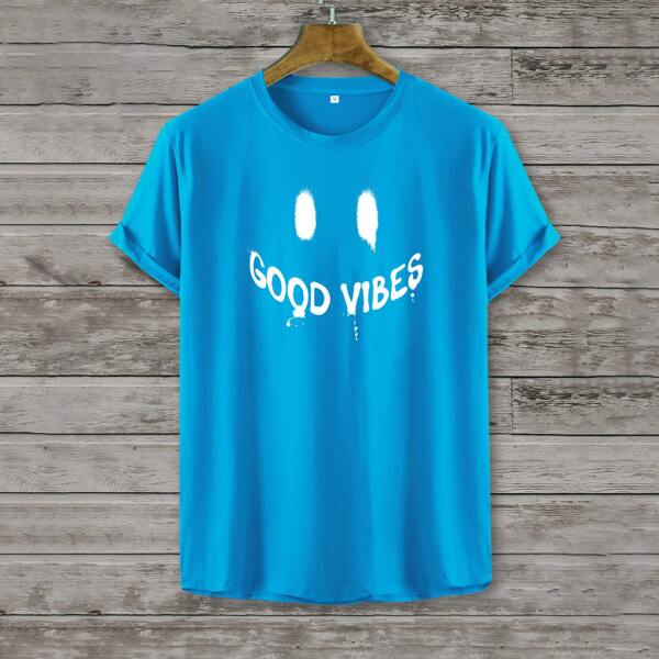 

Men Letter Graphic Tee, Blue