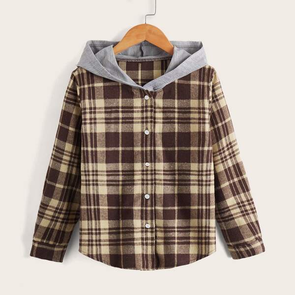 

Boys Plaid Hooded Coat, Multicolor