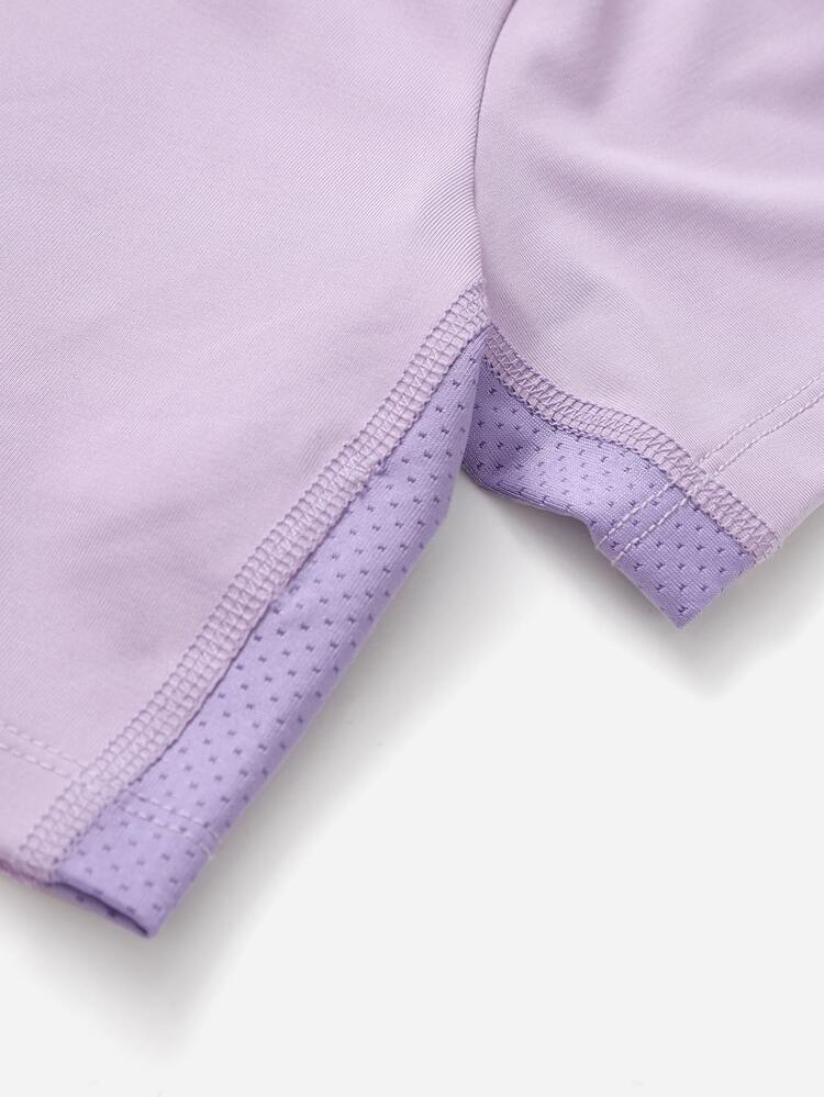 Girls Top-stitching Crop Active Tee & Leggings & Tank Top - Lilac Purple - View 3