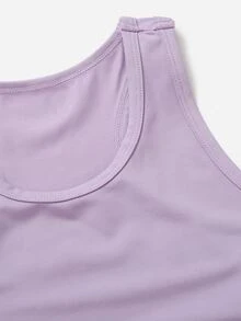 Girls Top-stitching Crop Active Tee & Leggings & Tank Top - Lilac Purple - View 4