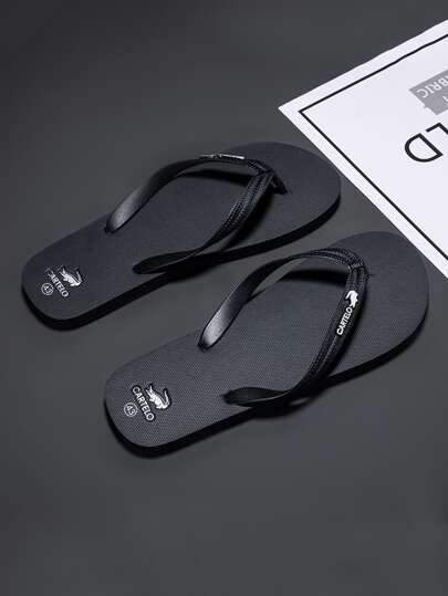 Men Black Metal Decor Flip-Flops , Toe Post Slides For Daily