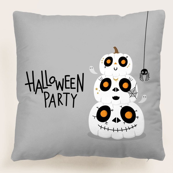 

Halloween Pumpkin Print Cushion Cover Without Filler, Grey
