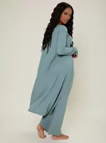 Conjunto cómodo unicolor de busto con fruncido - Azul Cadete - Ver 2