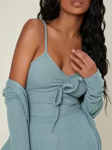 Conjunto cómodo unicolor de busto con fruncido - Azul Cadete - Ver 3