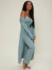 Conjunto cómodo unicolor de busto con fruncido - Azul Cadete - Ver 4