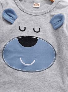 Baby Boy Cartoon Embroidery 3D Ear Patched Pullover & Striped Joggers - Grey - View 5