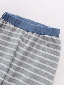 Baby Boy Cartoon Embroidery 3D Ear Patched Pullover & Striped Joggers - Grey - View 6