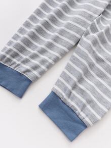 Baby Boy Cartoon Embroidery 3D Ear Patched Pullover & Striped Joggers - Grey - View 7