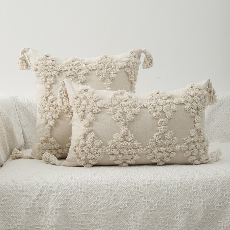 

1pc Tassel Cushion Cover Without Filler, Beige