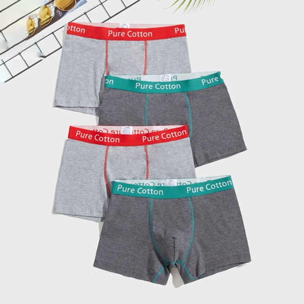 

Men 4pcs Letter Tape Boxer Brief, Multicolor