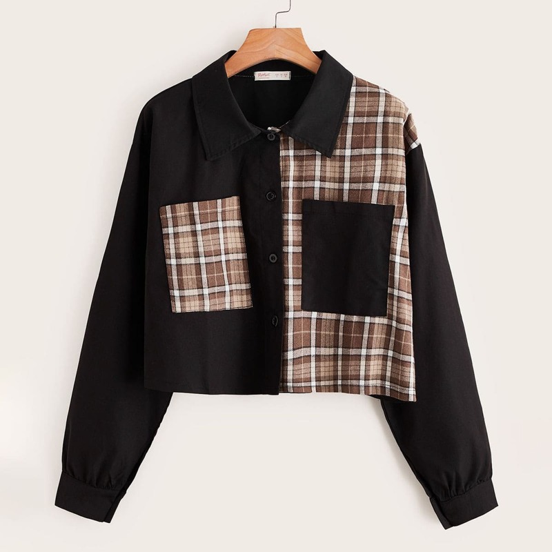 

Contrast Plaid Button Front Jacket, Multicolor