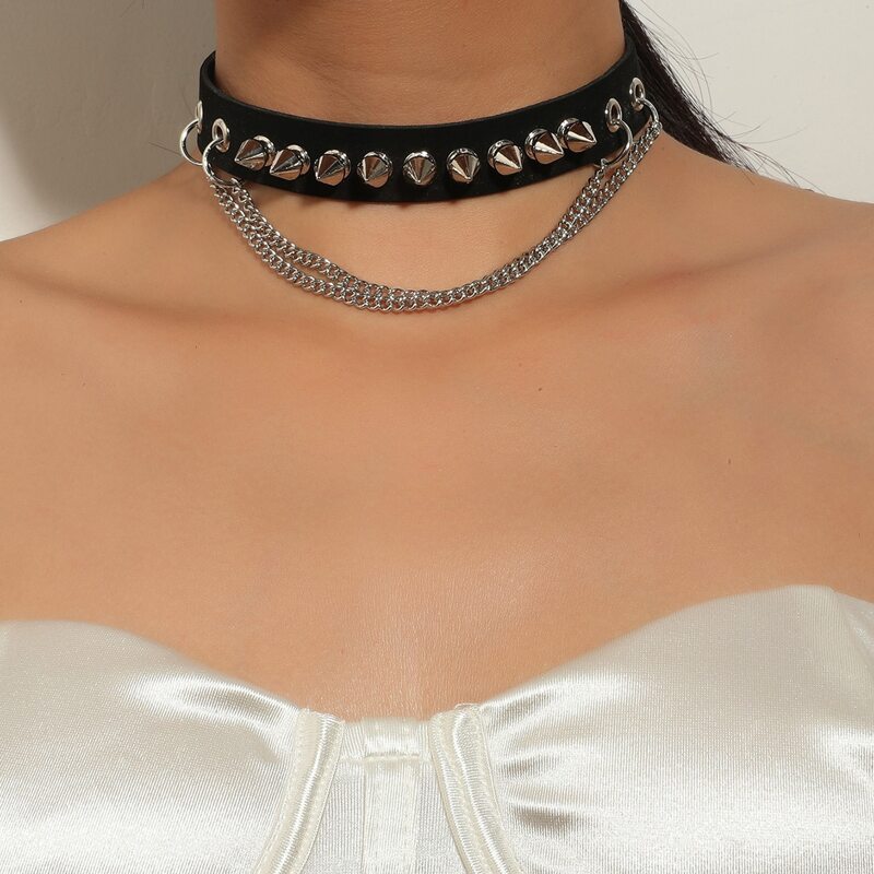 

Spiked & Chain Decor Choker, Black