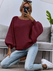 SHEIN LUNE Solid Dolman Sleeve Jumper - Rose Red - View 1