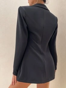 SHEIN Privé Áo khoác  âu phục nữ Nút phía trước màu trơn Thanh lịch - màu đen - Xem 2