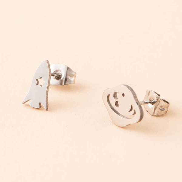 

Stainless Steel Rocket Stud Earrings, Silver