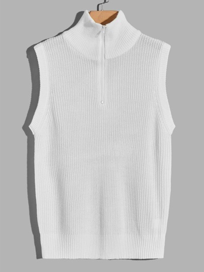 Manfinity RebelGame Men Ribbed Knit Quarter Zip Sweater Vest