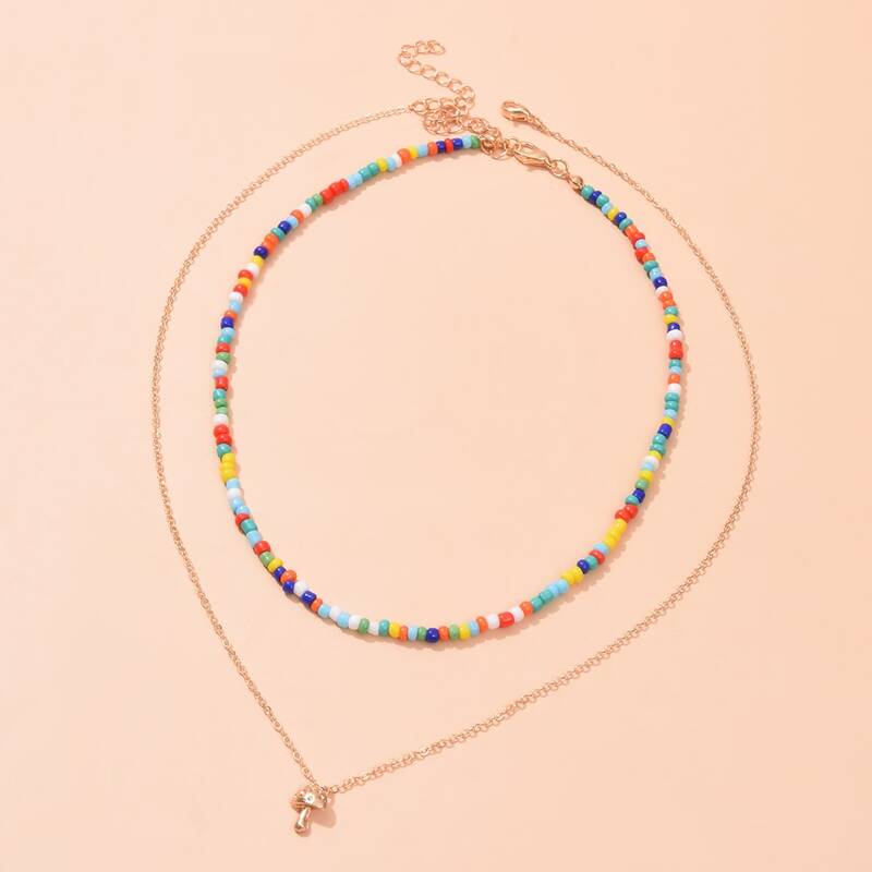 

2pcs Mushroom Pendant Necklace, Gold