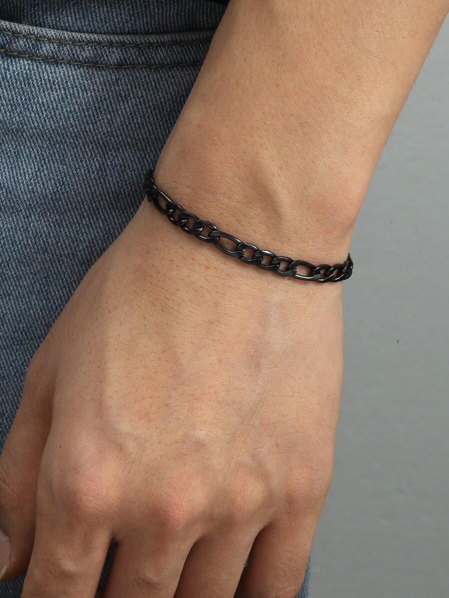 1 pieza Pulsera de cadena simple de acero inoxidable para hombre - Negro - Ver 1