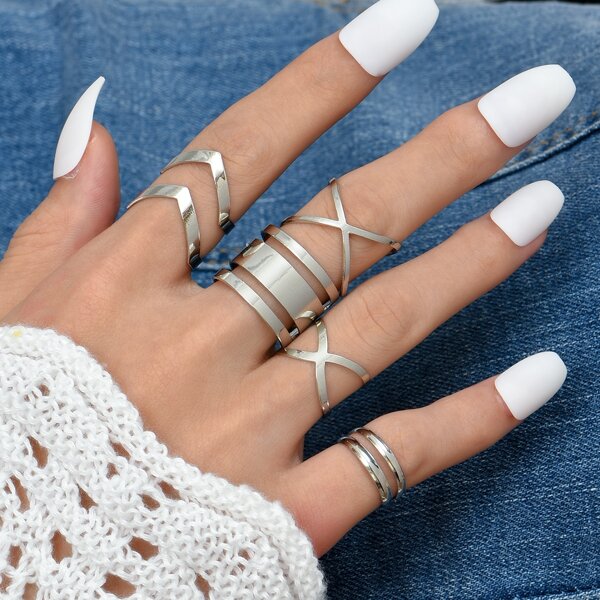 

5pcs Hollow Out Ring, Silver