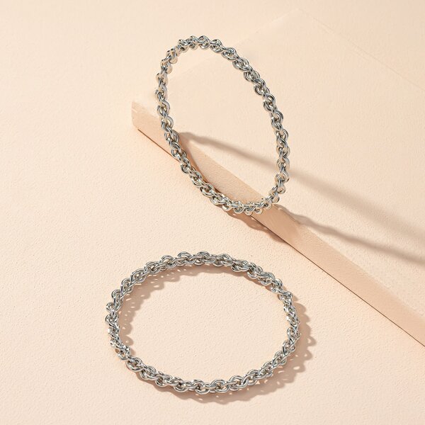 

2pcs Chain Decor Bangle, Silver