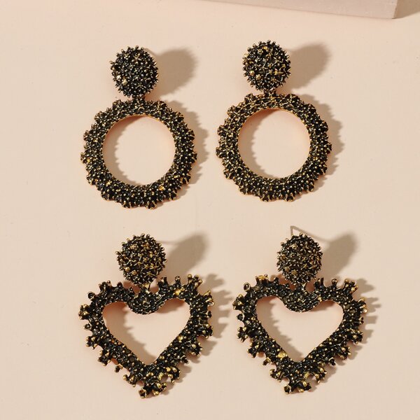 

2pairs Heart Drop Earrings, Multicolor