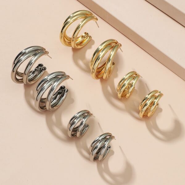 

4pairs Cuff Hoop Earrings, Multicolor