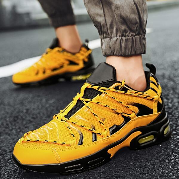 

Men Mesh Panel Lace-up Front Sneakers, Yellow