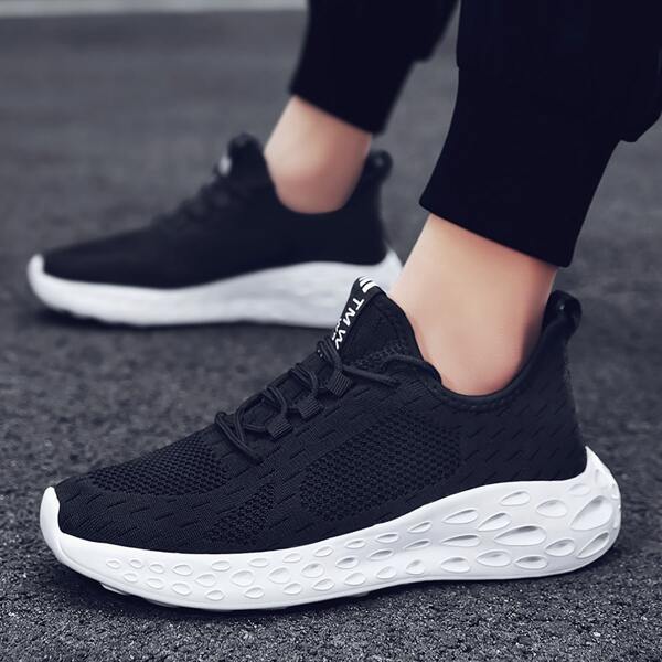 

Men Letter Graphic Lace Up Decor Knit Sneakers, Black