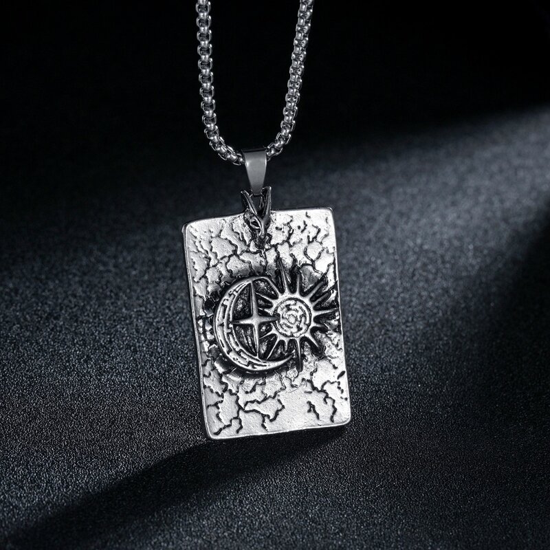 

Guys Geometric Pendant Necklace, Antique silver