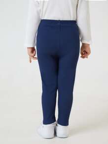 SHEIN Young Girl Solid Rib-Knit Leggings - Navy Blue - View 2