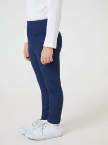 SHEIN Young Girl Solid Rib-Knit Leggings - Navy Blue - View 4