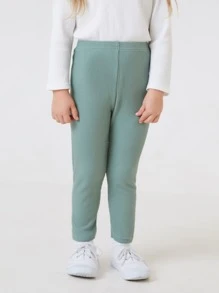 SHEIN Toddler Girls Solid Rib-knit Leggings - Mint Green - View 1