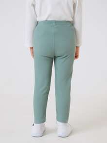 SHEIN Toddler Girls Solid Rib-knit Leggings - Mint Green - View 2