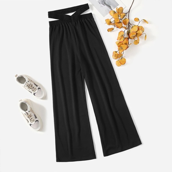 

Criss Cross Waist Wide Leg Sweatpants, Black