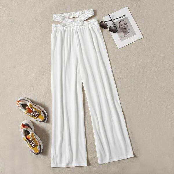 

Criss Cross Waist Wide Leg Sweatpants, White
