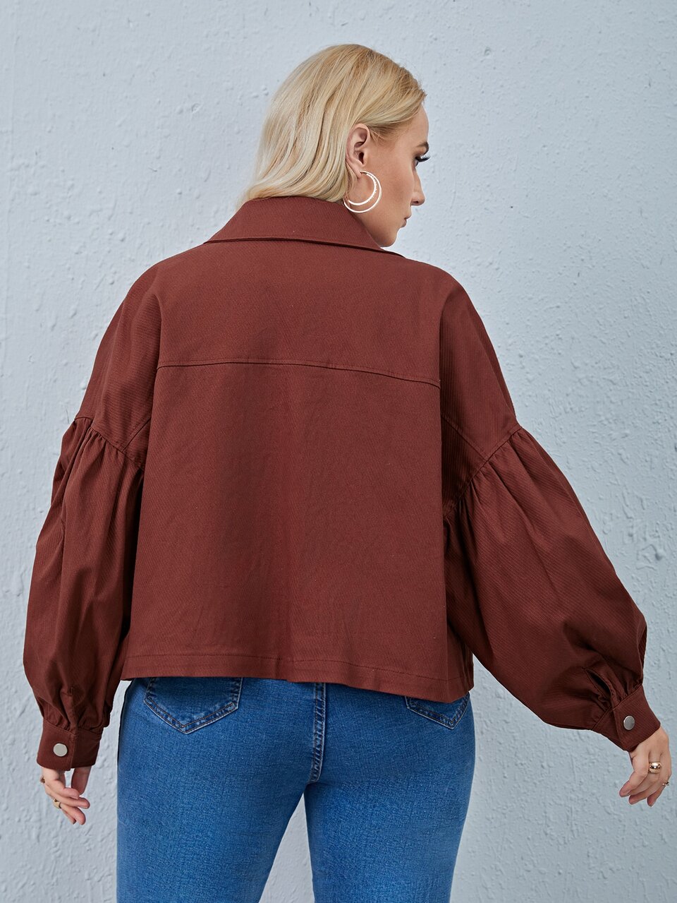 Plus Lantern Sleeve Flap Pocket Jacket