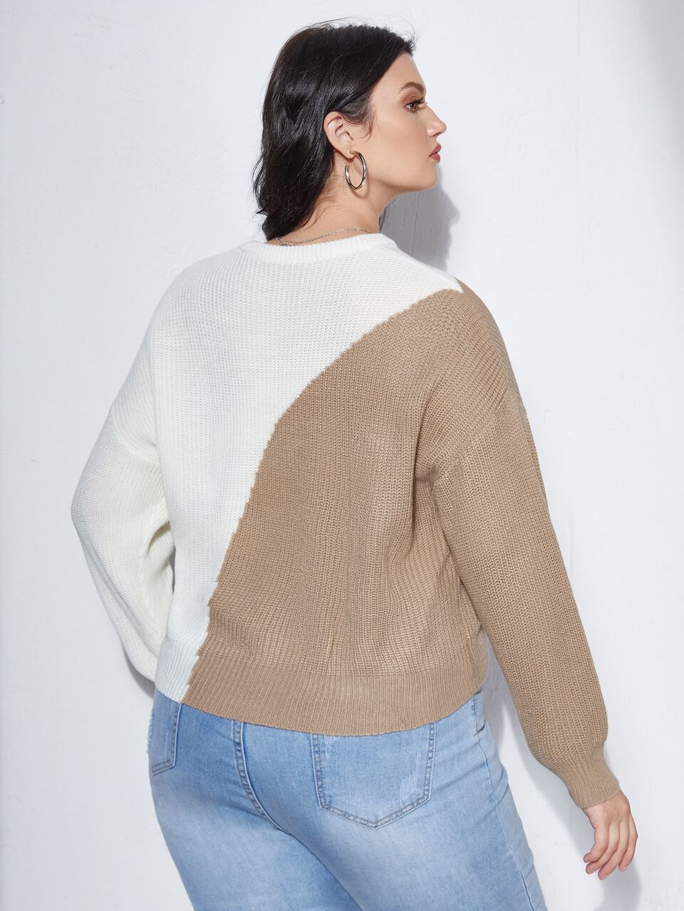 Plus Color Block Drop Shoulder Sweater